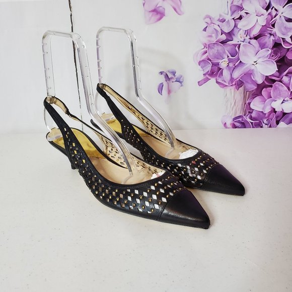 MICHAEL Michael Kors Shoes - MICHAEL Michael Kors Laser Cut Beaded Kitten Heel Slingback Pumps 11M